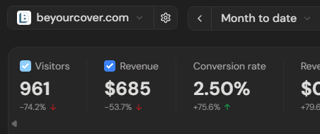 pabygon's tweet photo. @marclou It is comparing Mar 1-31 vs Apr 1 - 8. 

Look at my revenue from Mar 1-8 and my MTD revenue in Apr. It should say +181% insted of -53% if I select MTD https://t.co/dUj1X6QFc0