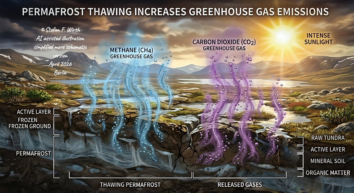 wirthstef's tweet image. This is a revised version of my #sciencecommunication article about the effect of #greenhousegas #outgassing from #thawing #permafrost. I have updated aspects of the #illustrations created using #AI and my manual storyboards. I have also added further information to the text.