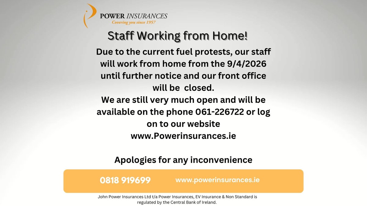 nonstndard's tweet photo. Due to the current fuel protests we have asked our staff to work from home until further notice. We are still very much open for business but our main office will be closed. We are available by phone or email. https://t.co/vILbGOoTga