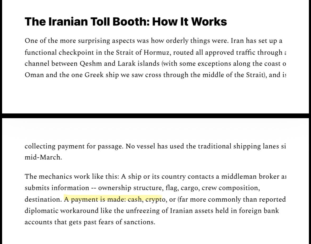 Dhruvbs's tweet photo. If you read the Citrini piece closely, they mentioned this even before media caught on. 

Stablecoins clearly can’t be used here because any suspected transactions would have immediately made the OFAC list. https://t.co/L8PQiFwcZL