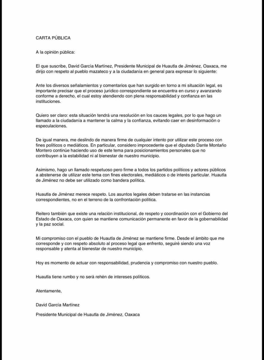 el_inge_bombita's tweet image. ¿Quién le redactó este comunicado a David García, ex presidente Municipal de Huautla de Jiménez? ¿Salomón Jara Cruz, Geovany Vásquez Sagrero, Jesús Romero o el tor.pe René Palacios?

#FueraJara #Oaxaca #corruptos