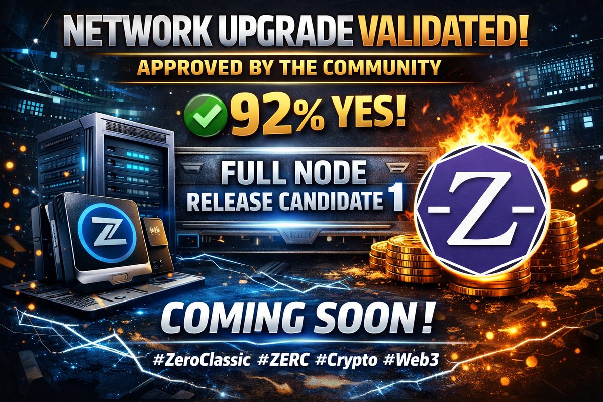 🚀 The community has spoken!

92% voted YES — the network upgrade is officially approved.

🖥️ Full Node &amp; Wallet (RC1) coming very soon.

A new era for ZeroClassic begins.

#ZeroClassic #ZERC #Crypto #Blockchain #Web3
