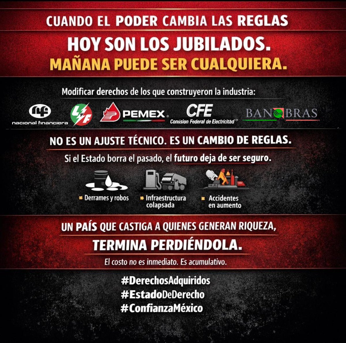 jubiladosPemex's tweet photo. Señalaron cifras.
Pero no contaron las historias.

Detrás de estas cinco instituciones habemos miles de trayectorias construidas con trabajo, no con privilegios.
Reducirlas a “exorbitantes” no solo es inexacto… es injusto.

Aquí hay vidas completas que merecemos respeto.
#NoSonPrivilegiosSonDerechos
#PensionesDignas
#DignidadJubilada
#RespetoALoGanado
#MéxicoConMemoria
#UnidosSomosMás