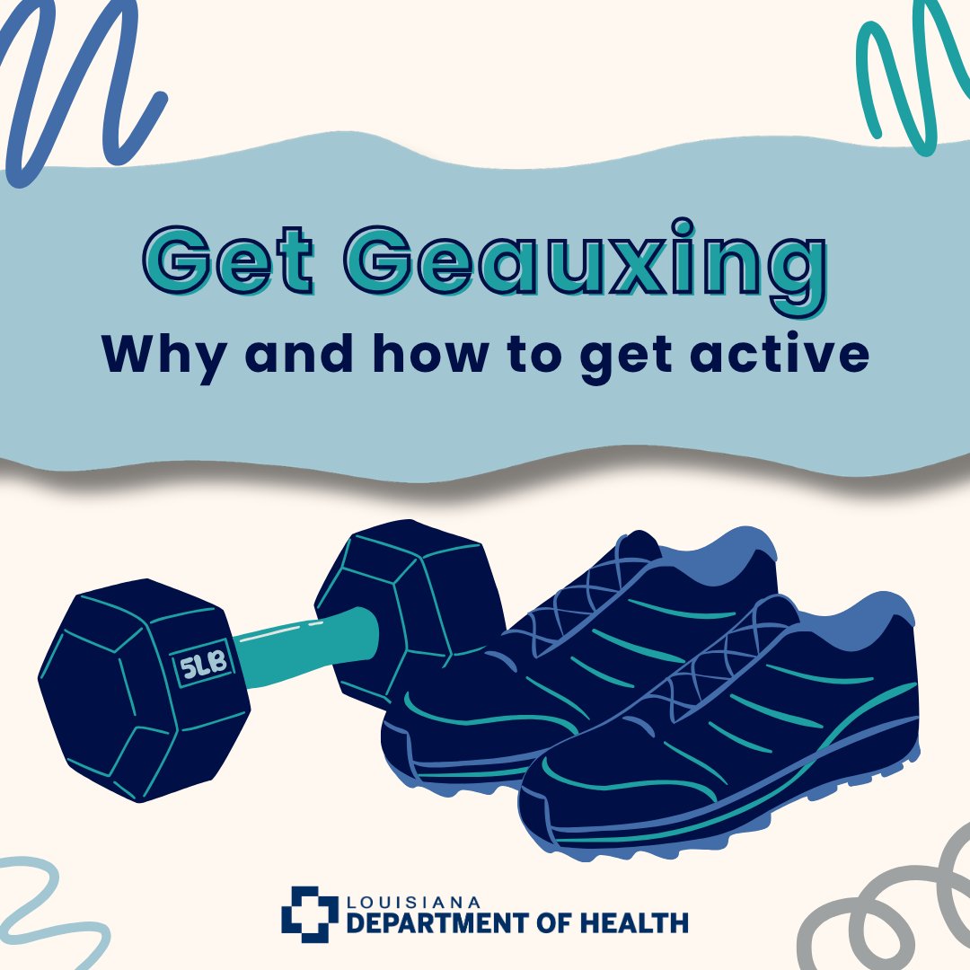 LADeptHealth's tweet photo. 👟Getting active can be difficult, but with small changes you can make a big change for your health. Preventing chronic disease and improving overall mobility are just a few benefits to get geauxing.💪 https://t.co/rU7Drh2VBv