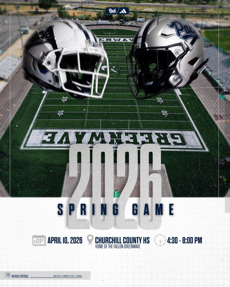 NevadaFootball's tweet image. 2026 Spring Game 🔜

Join us this Friday, April 10th in Fallon for an evening of fun and football! Tailgating opens at 4:30pm, with the scrimmage starting at 6p. 

We hope to see you there! 

#BattleBorn