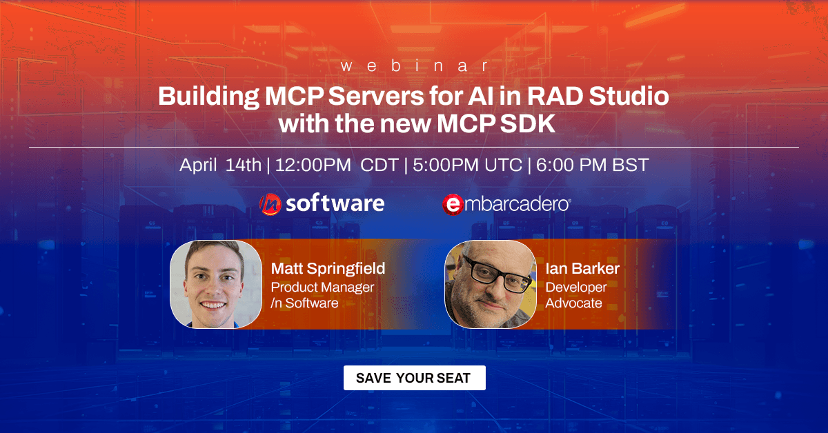 EmbarcaderoTech's tweet image. Need to get started with MCP fast?

Join Ian Barker &amp;amp; Matt Springfield to learn how to build a working MCP integration with RAD Studio.
April 14th | 12 PM CDT | 5 PM UTC

SAVE YOUR SEAT: tinyurl.com/nha6djxa

#RADStudio #MCP #DevTools #AI #Developers