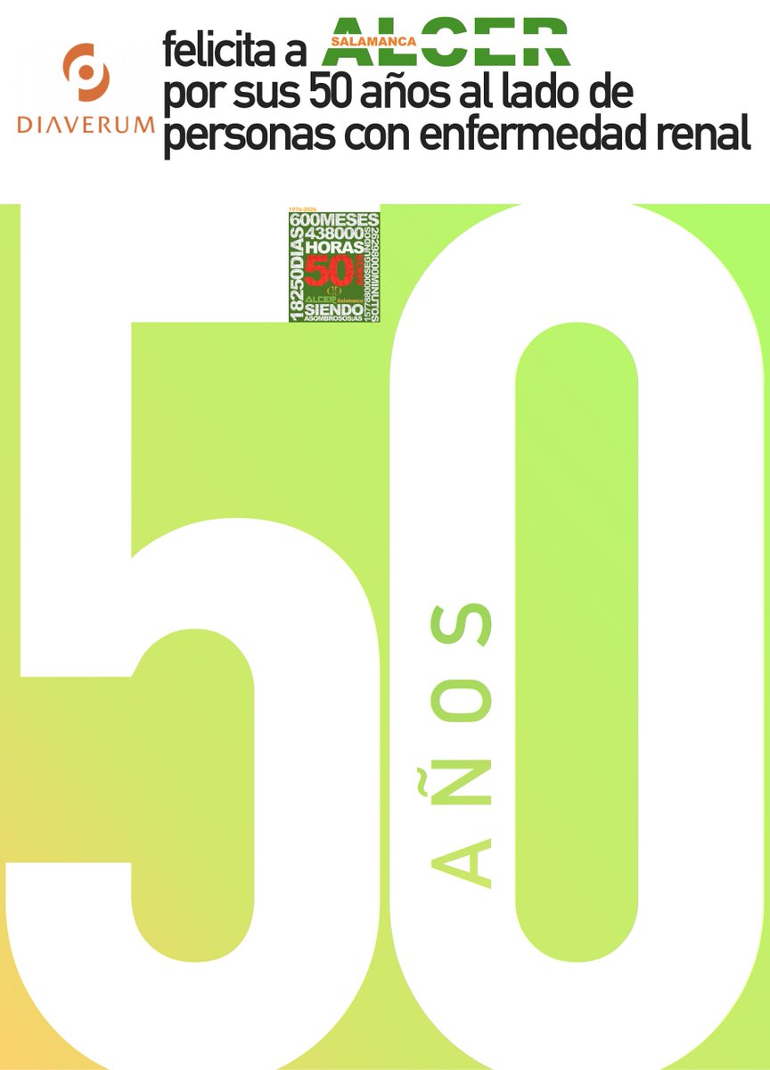 alcersalamanca's tweet image. 💚 50 años no se cumplen… ¡se #conquistan! 🧡

@DiaverumES felicita por medio #siglo acompañando, #luchando y cambiando #vidas. Por cada persona, cada #historia y cada #batalla ganada.

¡A por 50 más!

#OrgulloALCERSalamanca