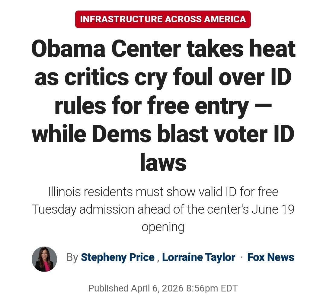 Shawn_Farash's tweet image. The Obama Presidential Library in Chicago, Illinois is giving Illinois residents free admission on certain days...

But in order to gain free admission, Illinois residents have to PROVE that they're actually residents...

BY SHOWING VALID PHOTO ID.

Must mean Obama and his