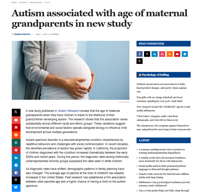 Babygravy9's tweet image. The quest for a single cause of autism will almost certainly be an unsuccessful one. We'll discover there are multiple causes and many different risk factors. For example, a new study shows that the age of your maternal grandparents when they gave birth to your mother is a