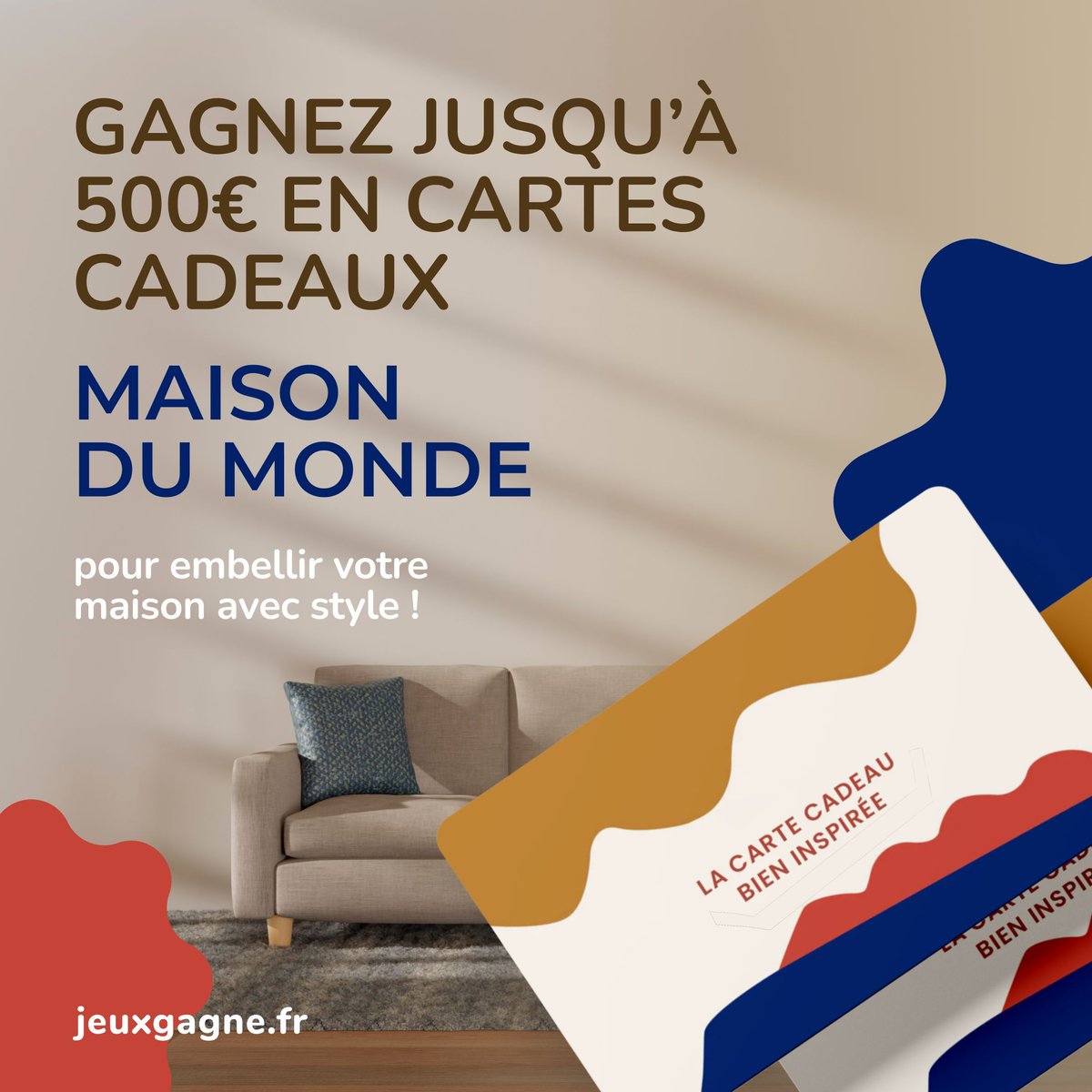 JeuxgagneFr's tweet image. 🏡 Concours gratuit : 500€ en cartes cadeaux Maisons du Monde à remporter. 

Inscription rapide, sans obligation. 
Participez maintenant 👇 
buff.ly/JEGkco3 

Like si vous rêvez de refaire votre déco !

#Concours #MaisonsDuMonde #Intérieur