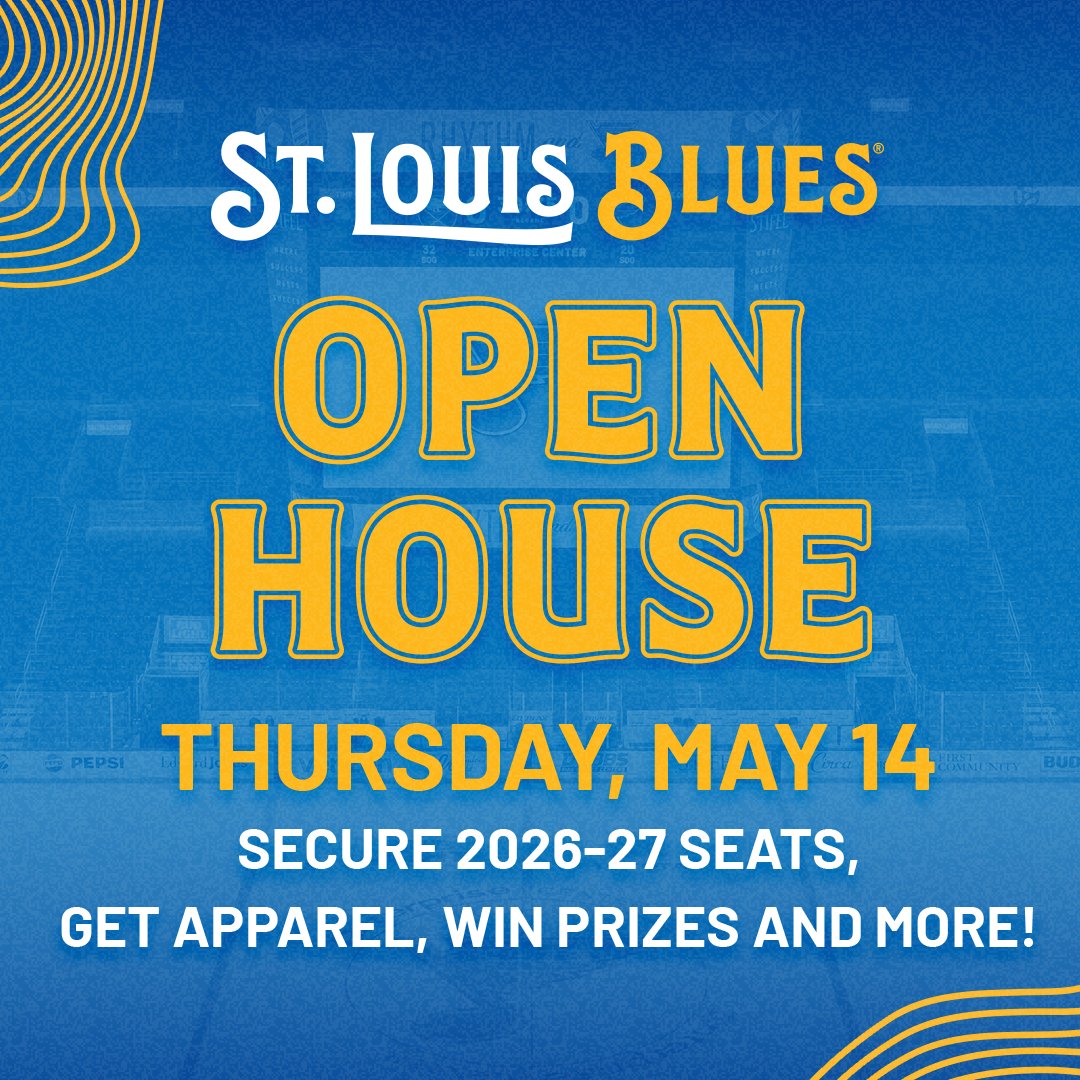 StLouisBlues's tweet image. Save the Date 📅 We're hosting a Season Ticket Open House on May 14! Secure the best full-season seats for 2026-27, live and in-person at @Enterprise_Cntr. #stlblues 

RSVP for more info ➡️ stlblues.me/41meT4R