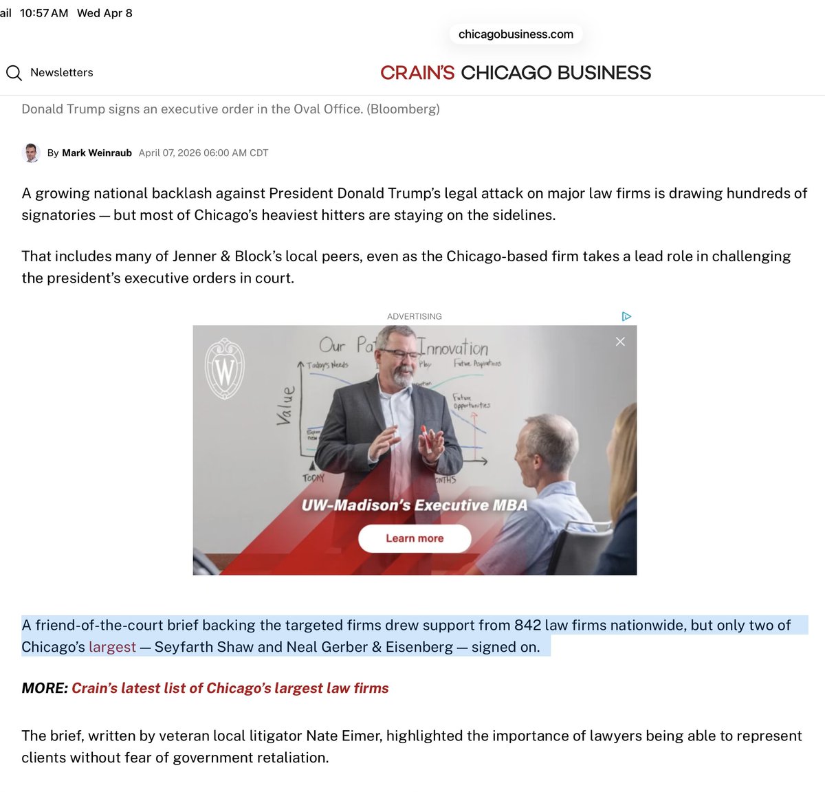 Chris_Deutsch's tweet photo. I couldn’t be more proud for @LoftyVentures to partner so closely with Chicago law firm @NGE_Law 🙏❤️👊

Thank you, NGE for standing up to bullies wherever they may be…even in the one in the White House 🫡

via @CrainsChicago https://t.co/MHCWnixS6O