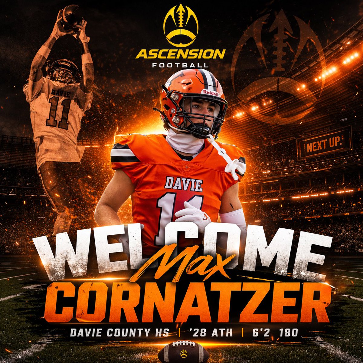 Max Cornatzer is next.

’28 ATH | 6’2 180
Davie County HS

Length. Range. Versatility. Playmaking ability.

Welcome to Ascension, Max.

#AscensionFootball #NextUp