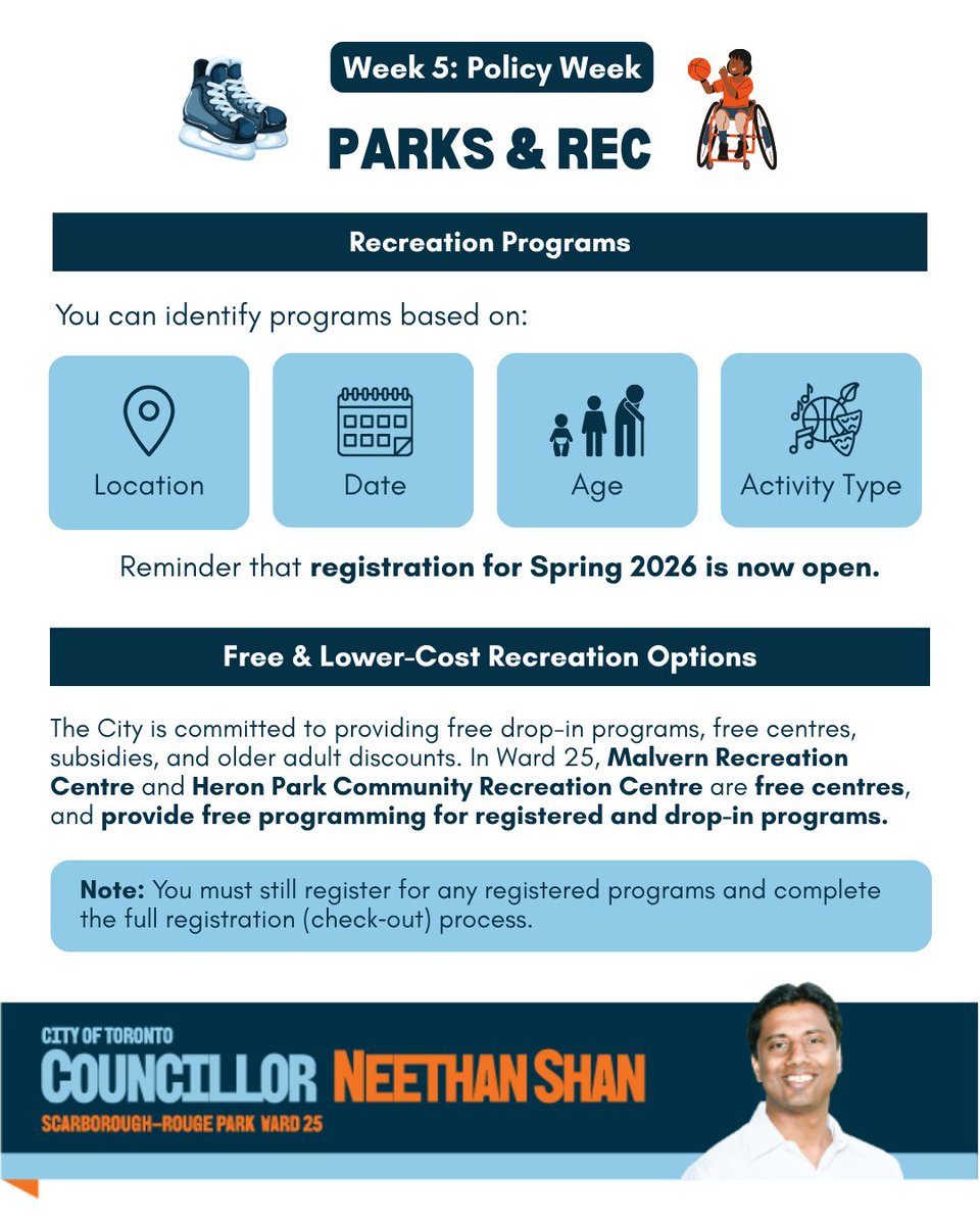 NeethanShan's tweet image. In Week Five of my #LearnTo campaign, the focus is on Parks and Recreation, Forestry, and Libraries.

As your representative for Scarborough-Rouge Park (Ward 25), I am committed to enhancing access to public services and spaces for all community members. #topoli