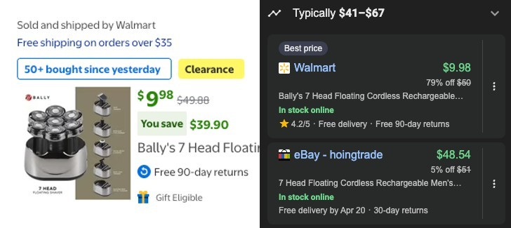 Pricerrors's tweet image. $50 ELECTRIC SHAVER FOR $10 AT WALMART 

Walmart clearance on a 7-head cordless shaver for $10

eBay has the same one listed at $48

Sold and shipped by Walmart

mavely.app.link/MnziwQ5Ra2b #ad