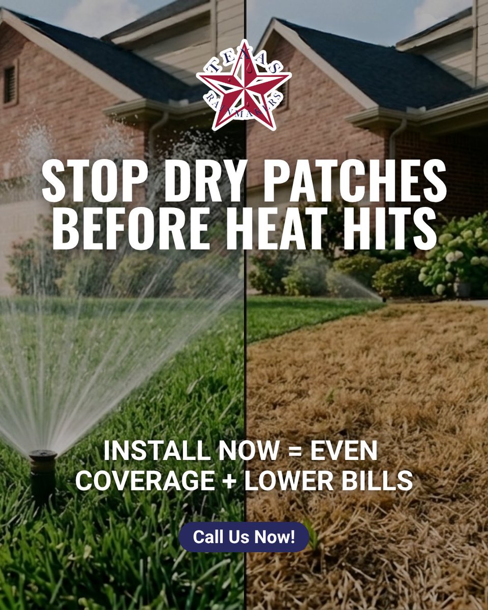TexasRainmakers's tweet image. Warmer days + inconsistent rain can leave your lawn struggling. A properly installed system keeps watering consistent and efficient before heat stress sets in 💧 texasrainmakers.com
#humbletx #sprinklerinstallation #lawnsolutions 🌱
