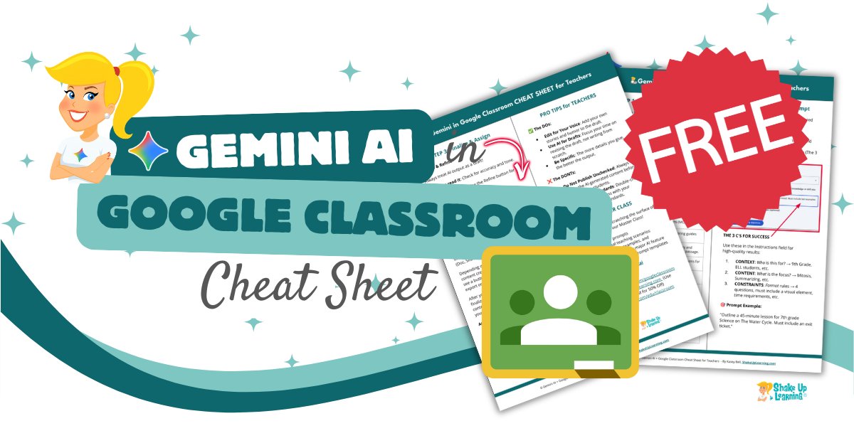 ShakeUpLearning's tweet image. 💯 FREE Gemini AI in Google Classroom Cheat Sheet for Teachers 
You're gonna love this! ❤️
shakeuplearning.com/free-gemini-in… #edtech #edchat #aiineducation #teacherlife #googleedu #googleclassroom #TCEA #ISTE #FETC