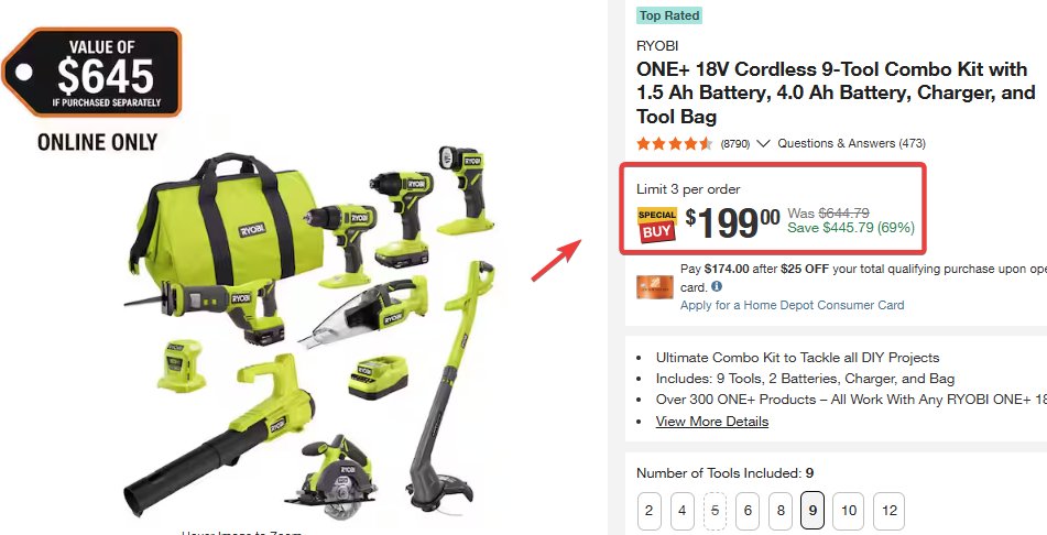 Pricerrors's tweet image. 69% OFF RYOBI 9-TOOL COMBO KIT @ HOME DEPOT 

Only $199 for ALL 9 TOOLS.

Would cost $645 if purchased separately.  

Includes 2 batteries + charger + bag as well.  

howl.link/d3szag35kjw9y #ad