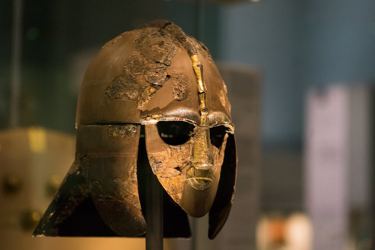 AncientHistorry's tweet image. The Sutton Hoo helmet from c. 625 in the British Museum