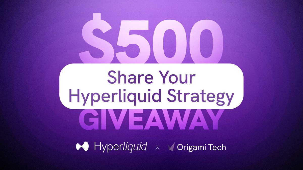 origamitech_'s tweet photo. 500 USDT @HyperliquidX TRADING STRATEGY GIVEAWAY

We want to see how you trade on Hyperliquid using Origami Tech.

Share your strategy and setup, and show us how you're using Origami Tech for Hyperliquid trading.

We’ll reward 5 winners with $100 each.

📍 Here’s how to enter:

— Connect your Hyperliquid account to Origami Tech (now instant via Web3 wallet!) and start trading.

— Take a screenshot of your active strategy/bot in the Origami Tech interface (with the Hyperliquid connection visible), post it on X, and tag @origamitech_.

— Write a short explanation of your setup:

• What pair are you trading?
• What strategy are you running? (grid, DCA, custom logic, etc.)
• Why did you choose this setup?

— Drop the link to your X post in our Discord Giveaway Channel:

📍 Deadline: 7.05.2026

— 5 winners selected by the Origami Tech team
— $100 USDT per winner

📍 Evaluation criteria:

• Demonstration of the strategy and its parameters.
• Clarity of the process: why the pair was chosen, strategy settings.

One entry per user.

Set up your bot in 5 minutes:

https://t.co/XplhDjaoFt