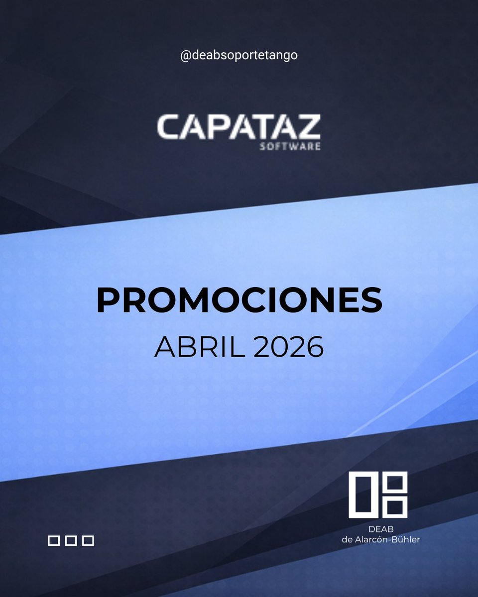 DEABTango's tweet photo. 👉 PROMOCIONES DE CAPATAZ SOFTWARE Abril 2026

🔴 Vigente hasta el 30 de Abril 2026.

#tangosoftware #soportetango #tangogestion #deab #dealarconbuhler https://t.co/UUymUjqTGe