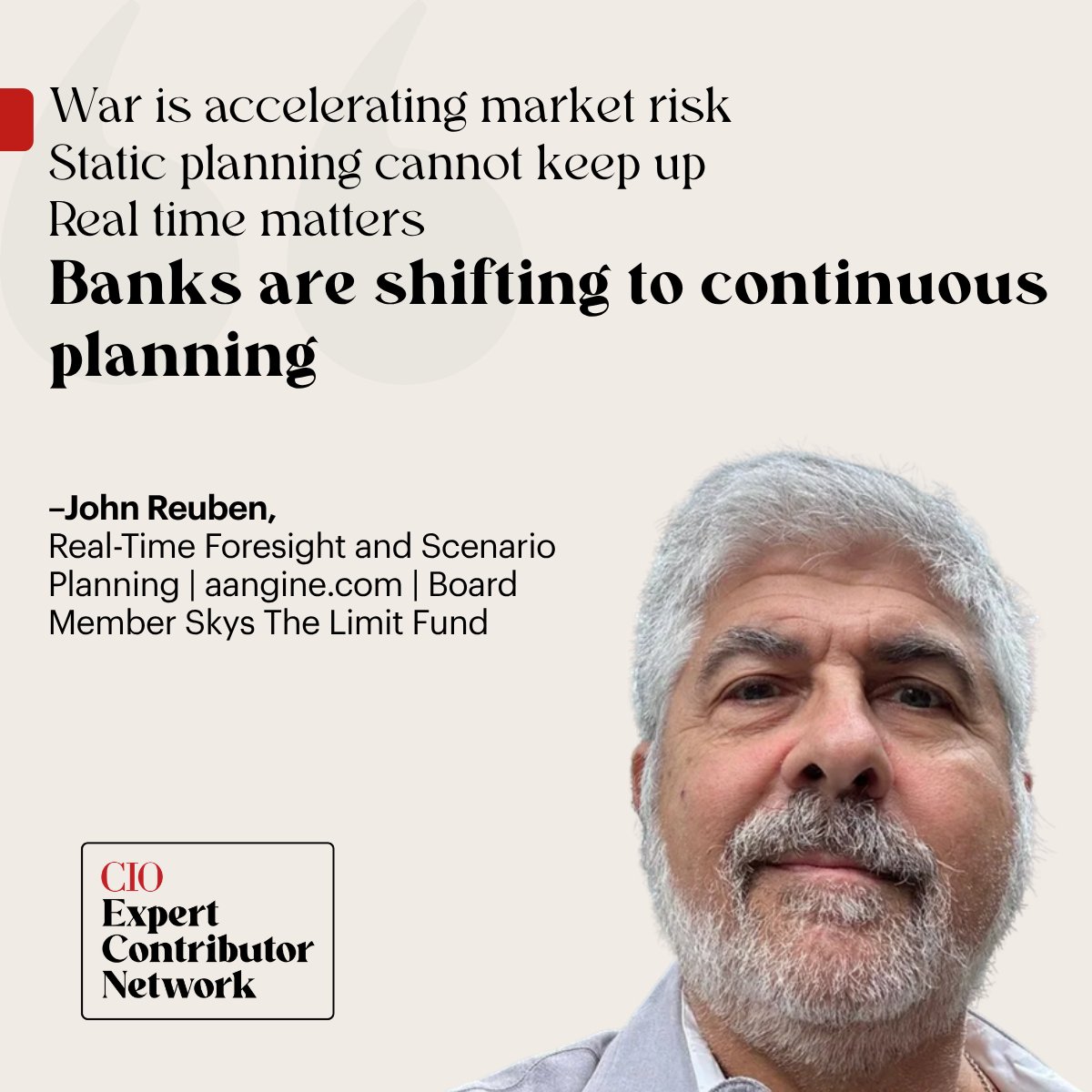 CIOonline's tweet image. Geopolitical shocks are breaking traditional risk playbooks. John Reuben explains why banks are shifting to always-on scenario planning to keep pace with uncertainty.

What this means for CIOs now: spr.ly/6016B6xKmu

#FoundryExpert #RiskManagement