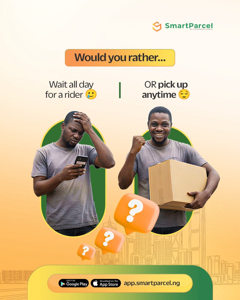 smartparcelng's tweet photo. Be honest… which one are you choosing? 👀
#SmartParcel #WouldYouRather #DeliveryMadeEasy #RelatableContent https://t.co/JTWRr67FJZ