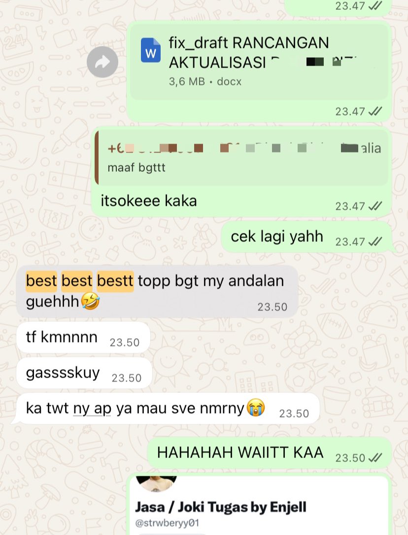 strwberyy01's tweet photo. hai! aku open joki rapihin format, daftar isi, nomor halaman, jasa ketik, word, ppt, bisa semua!! start Rp500
wa : https://t.co/T7LYCJRX3z

#zonauang https://t.co/cY2iH2tVPI