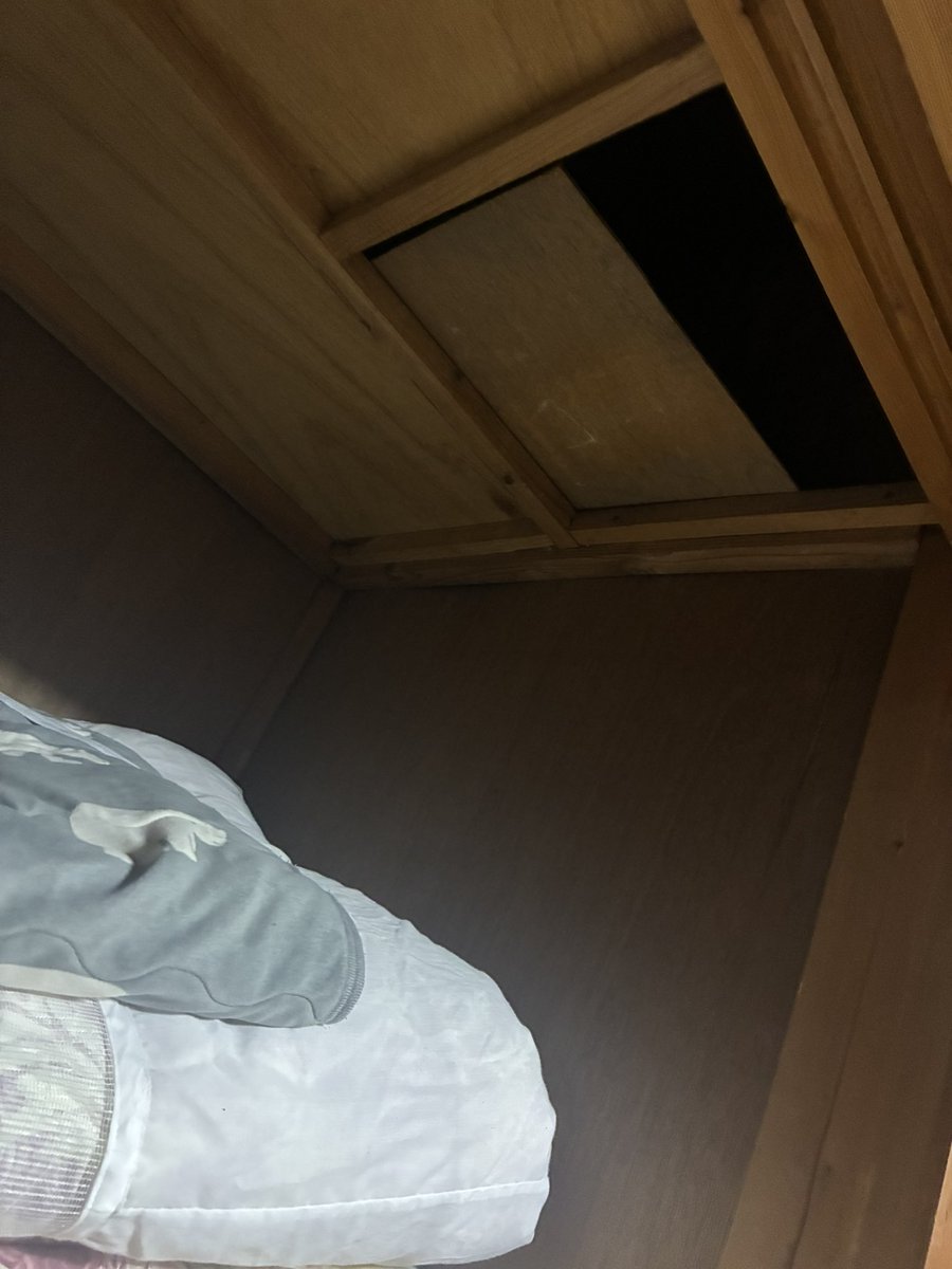 何やら不可解な出来事が。押し入れから天井裏入るベニアが空いていた。前にもあって閉め忘れたかな？思ったが今回は違うぞ