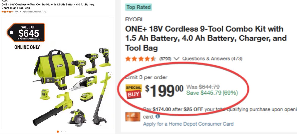 glitchaddicts's tweet image. $645 9 PIECE TOOL BUNDLE FOR $199 

Home Depot just listed this RYOBI bundle set for $199, includes 9 different tools 

Valued at $645 individually you can save $400, free shipping included 

mavely.app.link/tQZc03RSa2b #ad