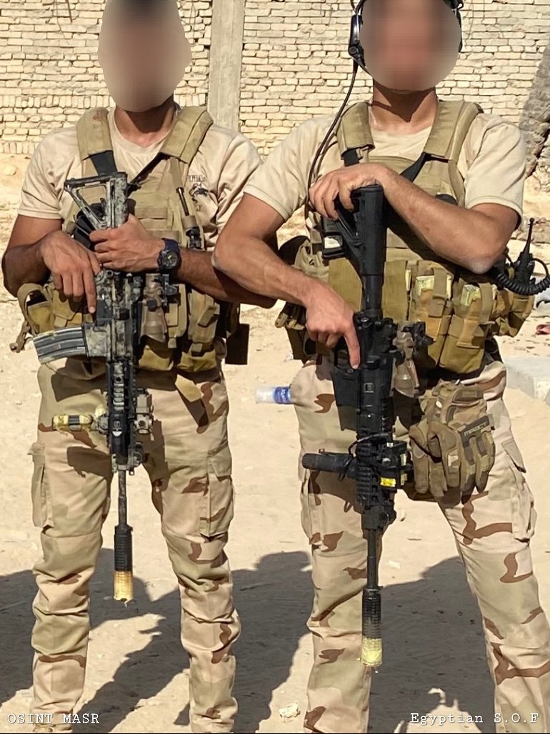 OSINT_MASR's tweet image. Photos of former #Egyptian Special Operations Forces members, likely affiliated with the 777 International Counter-Terrorism Unit, show them wearing combat gear, including a SIG Sauer 516-G1 rifle, an M9A1 pistol, an MPC-B001 plate carrier, and FAST SF/XP helmet.

#SpecialForces