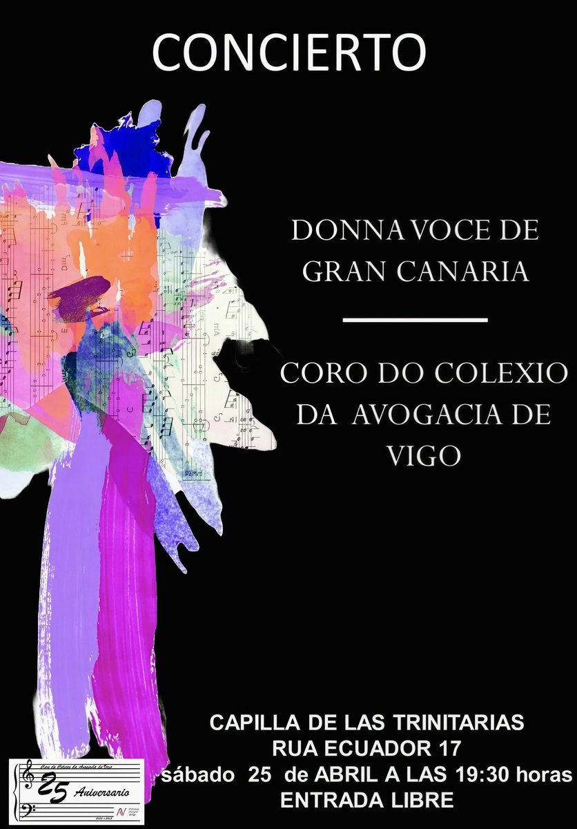 CoroDonnaVocegc's tweet photo. ¡Nos vamos a Vigo!
El próximo 25 de abril el coro femenino Donna Voce actuará en Vigo junto con el Coro do Colexio de Avogacia de Vigo en la capilla de Las Trinitarias en la Rúa Ecuador 17 a las 19:30.
Entrada libre
🎶🎶🎶 https://t.co/qH7nyOgTh1