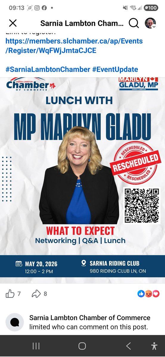 therealmrbench's tweet image. Floor crossing Marilyn Gladu is hosting a Luncheon at the Sarnia Riding Club on May 20th.

Wonder if she will now be canceling this event?