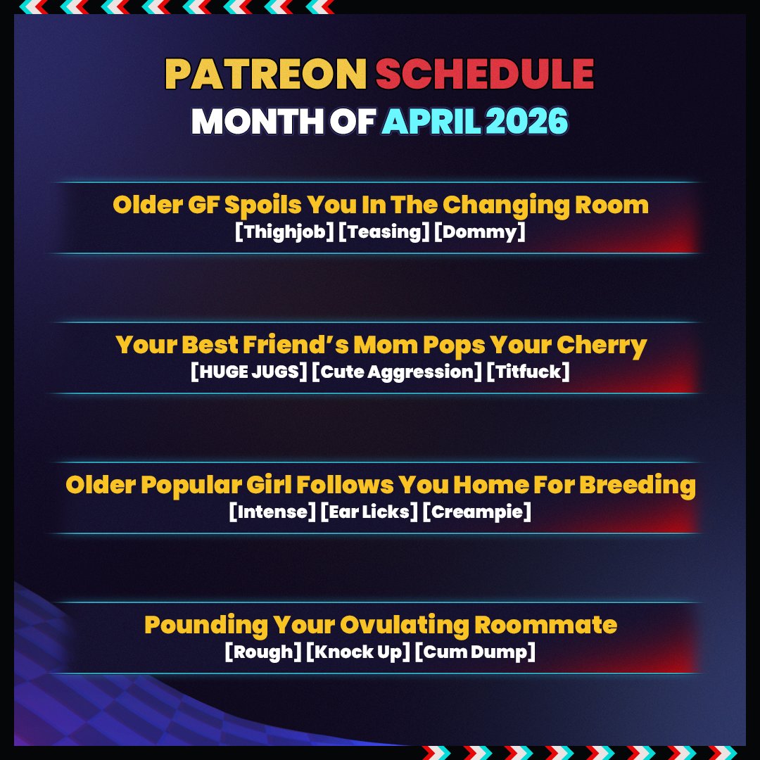 Patreon schedule for this month and a few sneaky surprise uploads coming this month as well (a lot of mommy behaviour I must say...) Also recording for the ear licking boysss so upcoming surprise in your mailbox soonish!!! 👅
patreon.com/CeruFoxhound