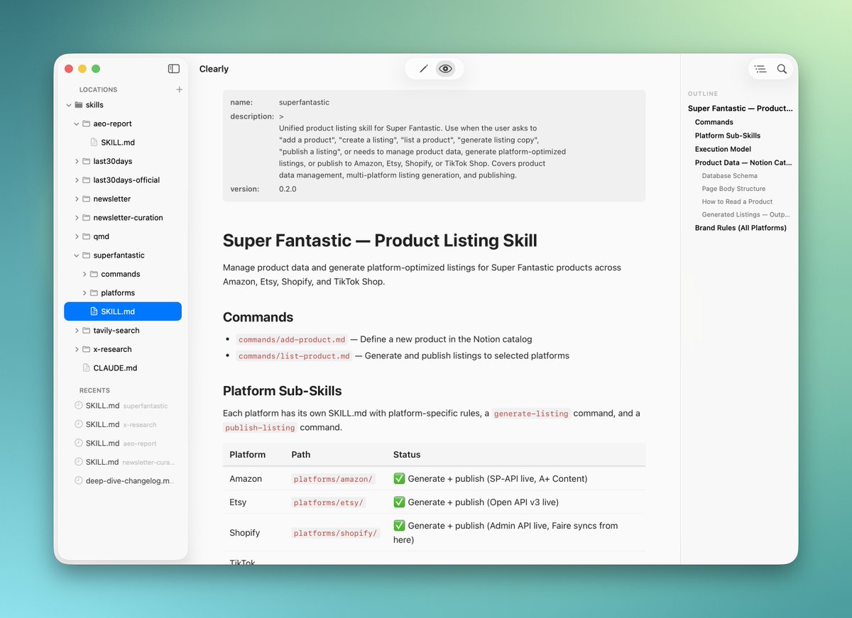major new update to clearly.md today! you can now use it as a full document workspace with folders!

it uses your existing doc locations. anything you can access in finder, you can add as a folder location!