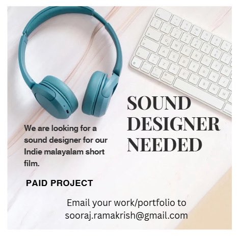 AuditionAreHere's tweet image. Sound Engineer (Short Film) Paid Work.

Looking for a Sound Engineer. Check poster for more details!

#arh #auditionsarehere #soundengineer #audioengineer #soundmixer #soundtechnician #soundmixers #rerecording