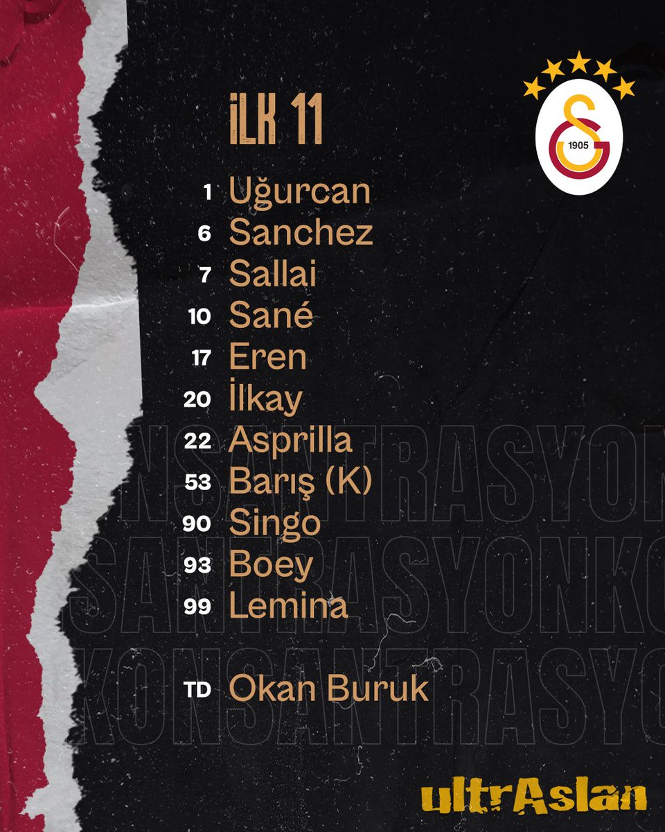 🟨🟥 GALATASARAYIMIZIN İLK 11'İ!

#BugünGünlerdenGALATASARAY

#ultrAslan
