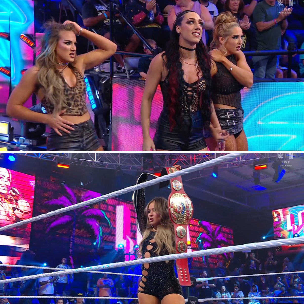 onlylukaWfans's tweet image. #JacyJayne con #FallonHenley y #LaineyReid encaran a #LolaVice!!! #RobertStone hace oficial la revancha para #NXTREVENGE!!! La facción trata de atacar a la campeona, pero esta queda en alto. #wwe #nxt
