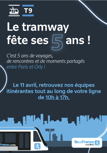 T9_IDFM's tweet image. #happyBirthday #T9 
🎂Le samedi 11 avril, on fête les 5 ans du tram #T9 !

🎉De 10h à 17h, profitez de votre trajet pour une journée pleine de surprises : bonbons personnalisés, maquettes du tram, clown, mime, ballons et musique seront au rendez-vous !

ℹ️urlr.me/spvSq6