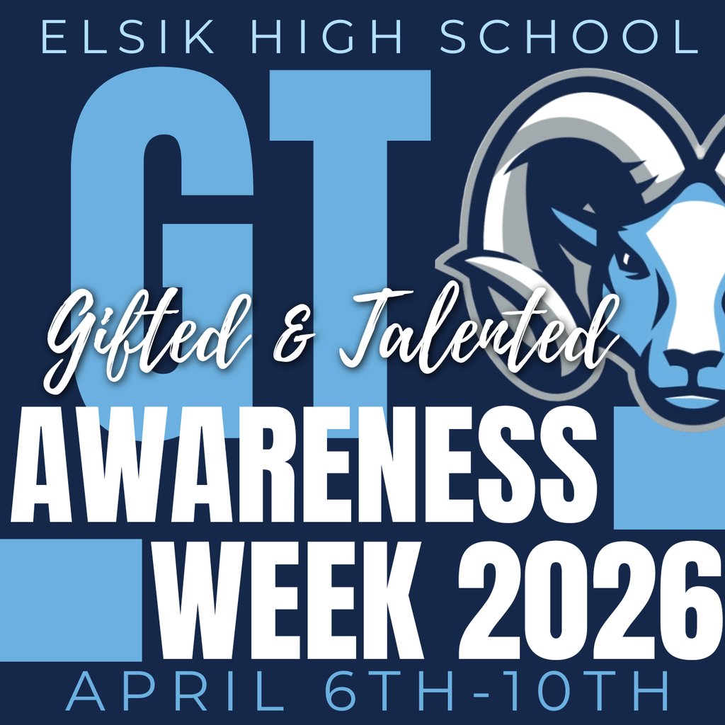 ElsikHighSchool's tweet photo. 🌟 It’s G/T Awareness Week! We’re proud to support our Mighty Ram gifted learners through advanced academics, enrichment, and balanced instruction that meets the needs of every student. #WhyGT 🐏💙 https://t.co/5aod4vbKFz