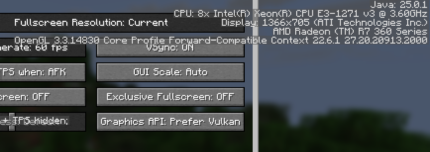 obsidian_master's tweet photo. Didn't know Mojang already released a snapshot that has the Vulkan renderer.

I tested it on my old PC and...

...it has the same issue as VulkanMod for some reason where it doesn't detect I have Vulkan 1.2 lol

...VulkanMod crashes the game while this just falls back to OpenGL https://t.co/eRjdkSNC9s