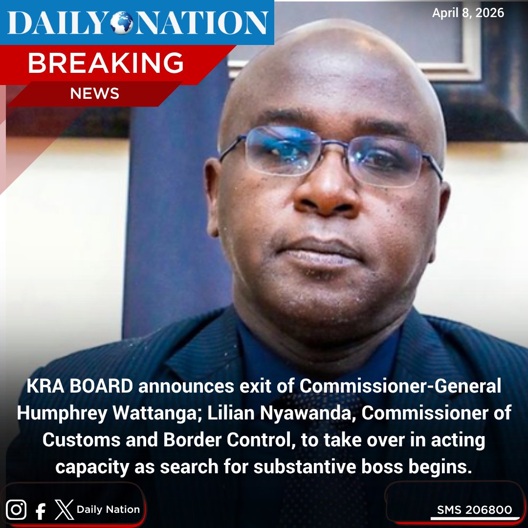 NationAfrica's tweet photo. KRA BOARD announces exit of Commissioner-General Humphrey Wattanga; Lilian Nyawanda, Commissioner of Customs and Border Control, to take over in acting capacity as search for substantive boss begins. https://t.co/V855I13bK3