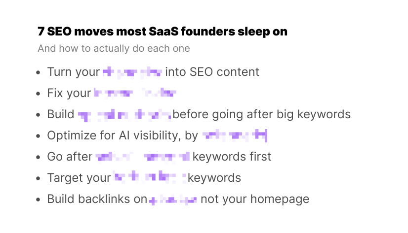 mehrab_build's tweet image. 7 SEO moves most SaaS founders sleep on 👇

1. Turn your changelog into SEO content

Every feature update is a keyword opportunity. Write a proper page for each one. Compounds over time.

2. Fix your internal linking

Most SaaS sites have orphan pages sitting with zero internal
