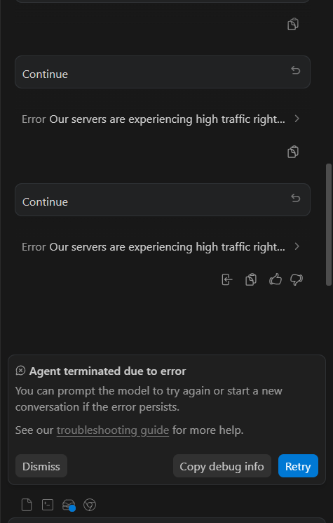 Google Antigravity repeated high-traffic errors and agent termination