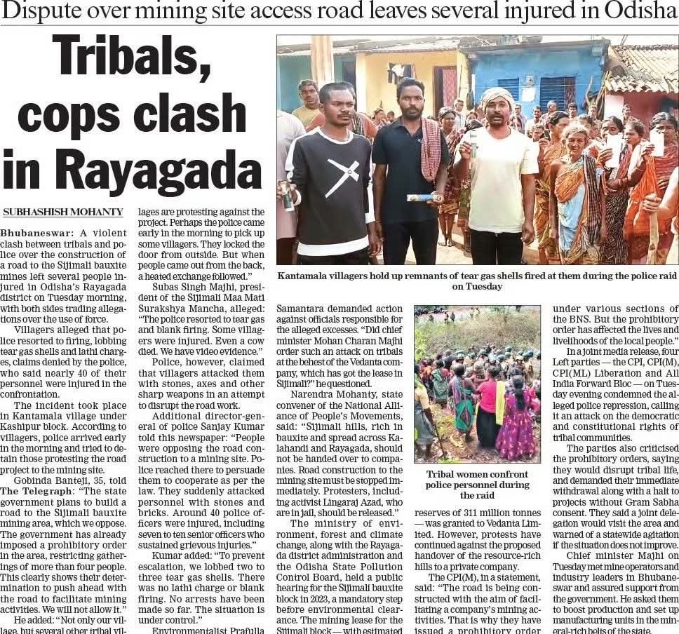 आदिवासी विरोध करें तो जेल,
कंपनी कानून तोड़े तो संरक्षण?
सिजीमाली में Vedanta Limited के लिए पुलिस क्यों बन रही है एजेंट?
#AdivasiLivesMatter
<a href="/CMO_Odisha/">CMO Odisha</a> 
<a href="/BhimArmyChief/">Chandra Shekhar Aazad</a> 
<a href="/VinayRatanSingh/">Vinay Ratan Singh</a> 
<a href="/LankeshRavanOD/">Lankesh Ravan Bhim Army, Odisha</a> 
<a href="/anilkumarmalli6/">Anil Kumar Mallick</a>