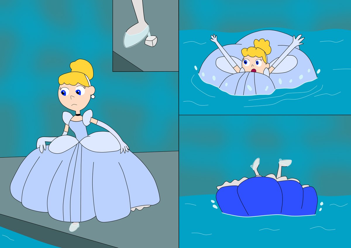 Sudslarkin's tweet photo. @WetlookPrincess So, what do you think of this art of Cinderella accidentally falling into the water and getting her dress soaking wet?

(Art was made by Seacommishes on DeviantArt by the way) https://t.co/oWX495nQRK