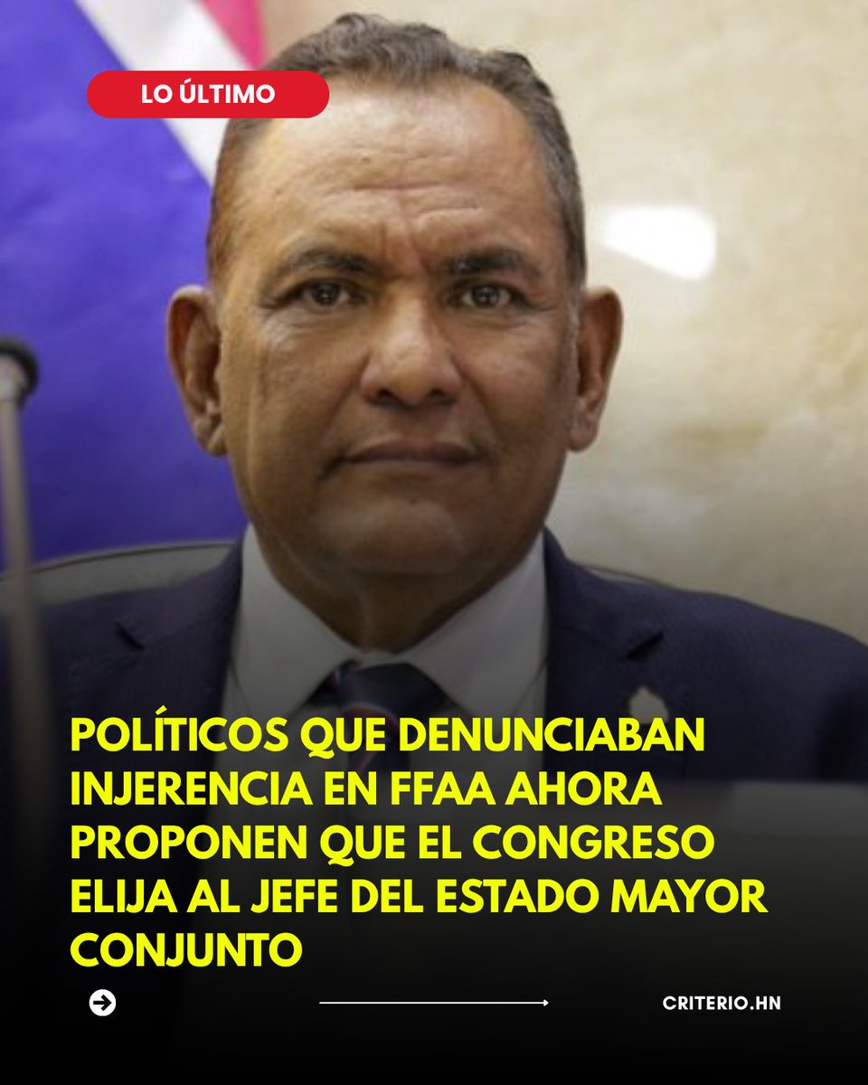 🚨⚠️#ATENCION~ El diputado liberal Mario Segura presentó una reforma constitucional para que el Jefe del Estado Mayor Conjunto de las Fuerzas Armadas sea elegido por el Congreso Nacional un año antes del periodo electoral, con un mandato fijo de cuatro años y solo removible