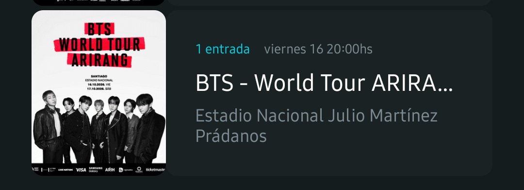 thv_mylove's tweet photo. 🚨AYUDA🚨
VENDO 1 ENTRADA CANCHA ANDES PARA EL 16 DE OCTUBRE CHILE ✨️

Motivo: conseguí entrada en Lima y me queda mucho más cerca 
‼️LO VENDO AL MISMO PRECIO QUE ME COSTÓ‼️

#btsperu #btschile #bts #BTS_ARİRANG https://t.co/mYhk2WCZHq