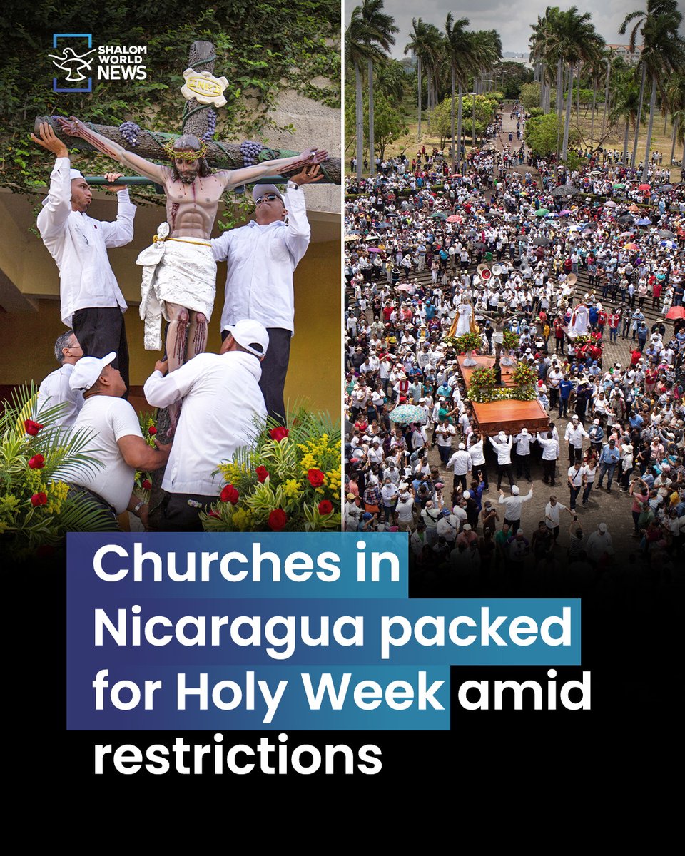 shalomworldnews's tweet photo. Churches across Nicaragua were filled with worshippers during Holy Week 2026, despite continued government restrictions on public religious expression.
#ReligiousFreedom #FaithUnderPressure #NicaraguaChurch #StandForFaith #HolyWeek2026 #shalomworldnews https://t.co/n9rfSBMaYu