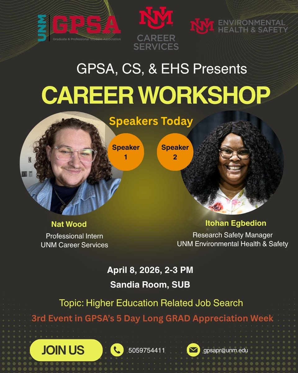 UNM_GPSA's tweet photo. GRAD Appreciation Week, Day 3! Join us, learn from the experts, and there's also free food! https://t.co/BaPrVYWHEF
